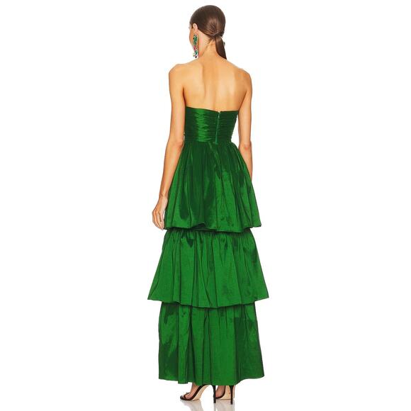 Lovers and Friends Michie Strapless Maxi Dress Tiered Ruffle Party Green Size XS - Picture 3 of 11